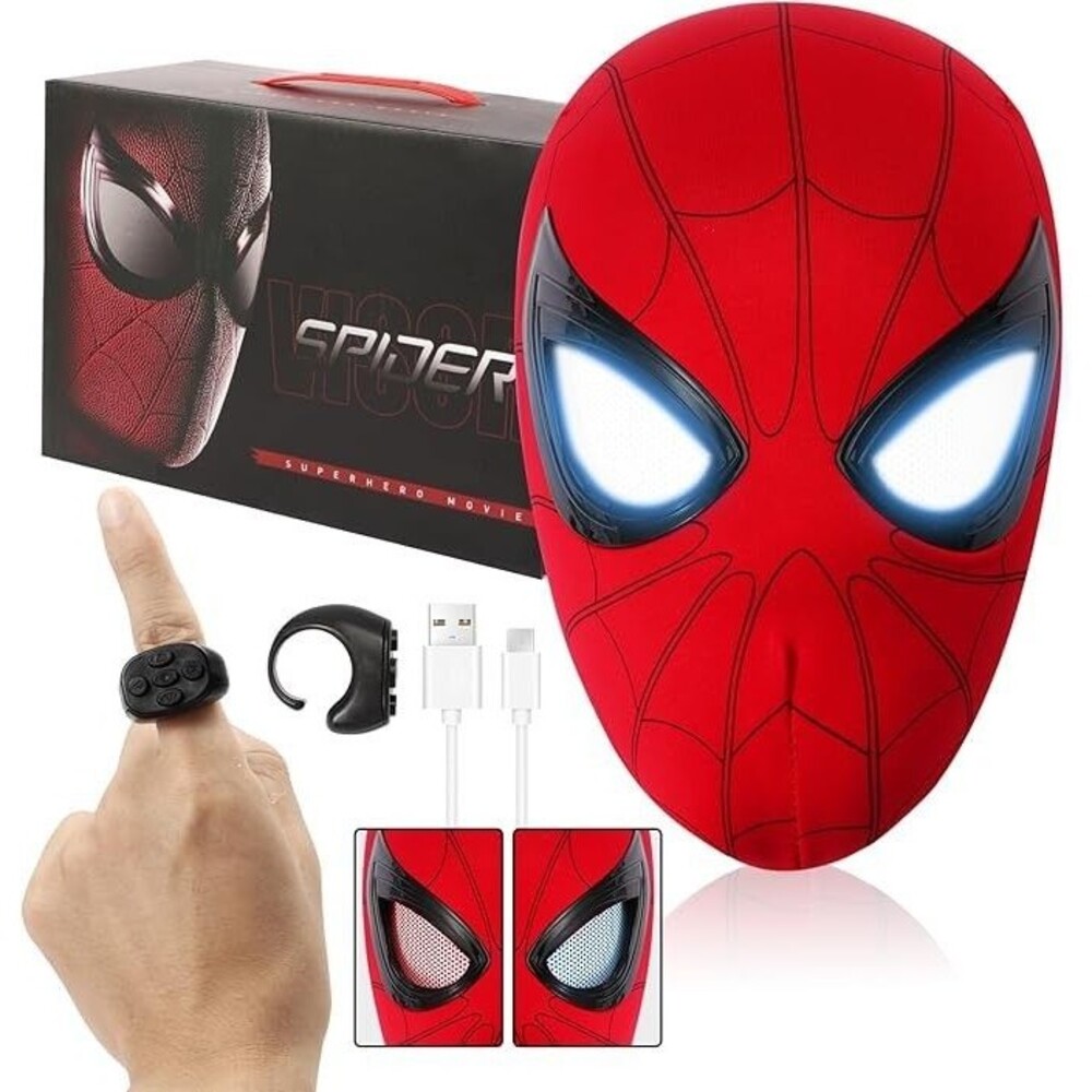 Spider Man Superhero Dynamic Mask - Remote LED Light & Moving Mech Eyes